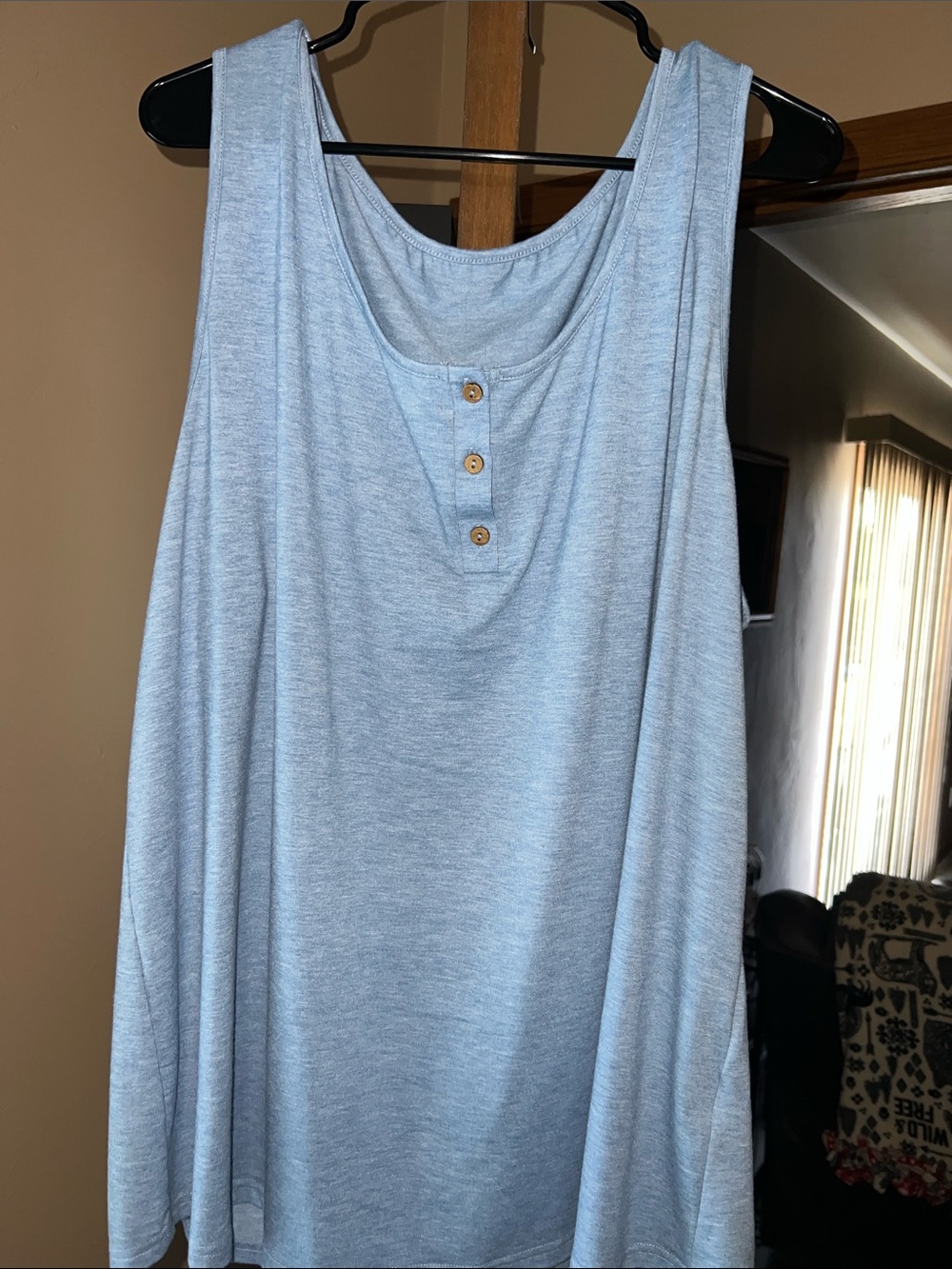 Light Blue & Orange Sleeveless Henley Tank Top